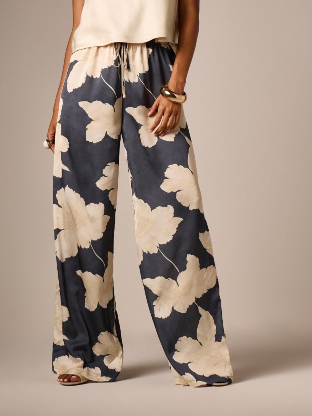 Multicolor Casual Women's Floral Wide Leg Elastic Drawstring Waist Palazzo Pants